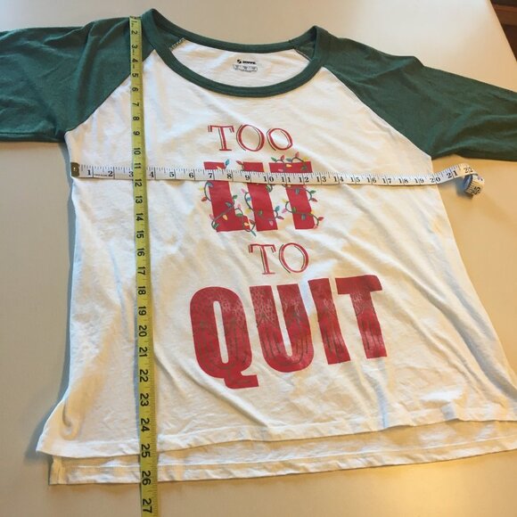 Christmas Holiday Graphic Raglan Tee XL Too Lit To Quit Green White - Picture 4 of 5